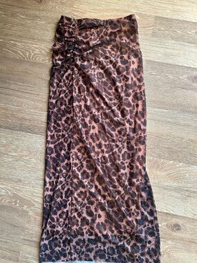 Leopard Print Maxi Skirt - Brown and Black